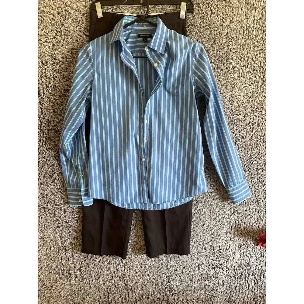 Lands' End Kids Striped Shirt & Pants Set Multicolor Casual Outfit